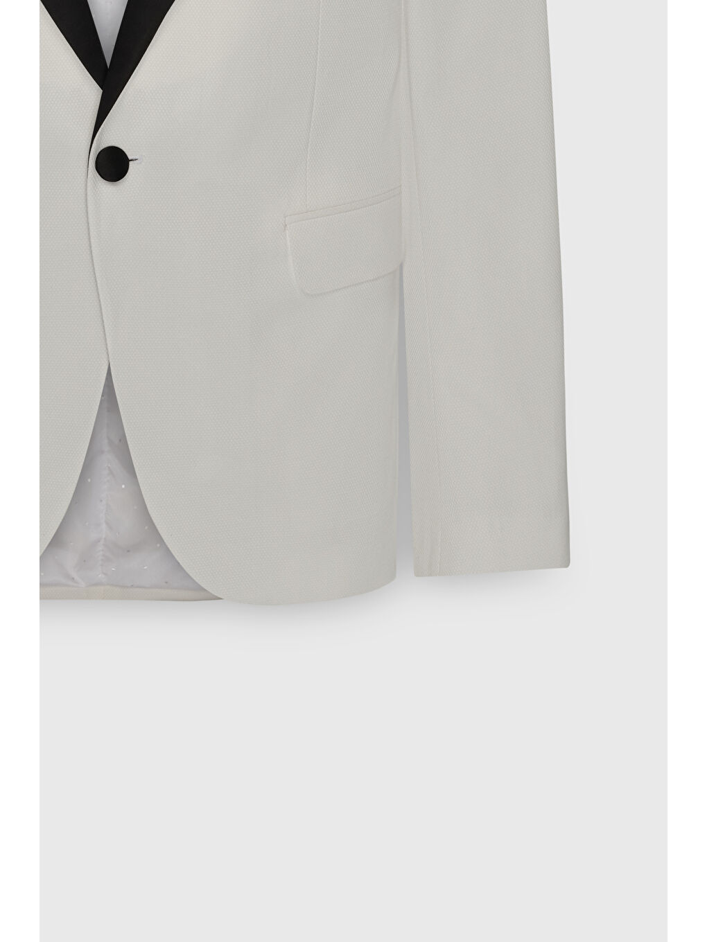 Erkek Beyaz-Siyah Slim Fit Dar Kesim Şal Yaka Desenli Klasik Smokin Takım-10