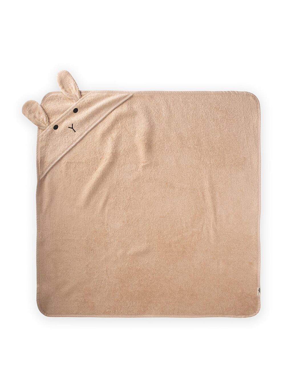 Kulaklı Tavşan Nakışlı Bebek Banyo Havlusu 75X75 Cm Bej-1