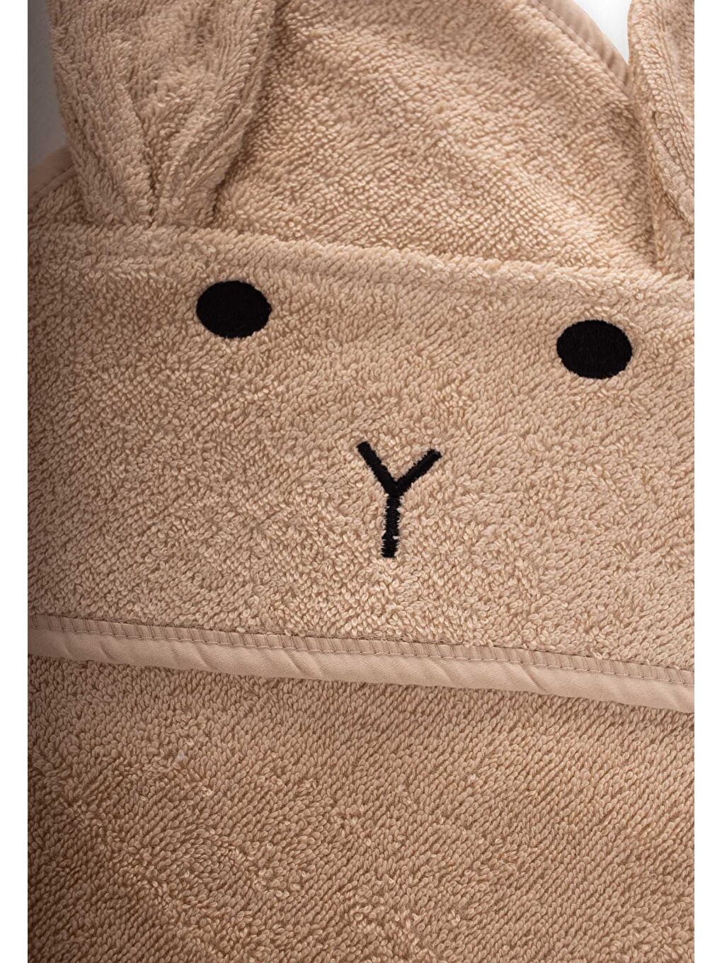 Kulaklı Tavşan Nakışlı Bebek Banyo Havlusu 75X75 Cm Bej-2