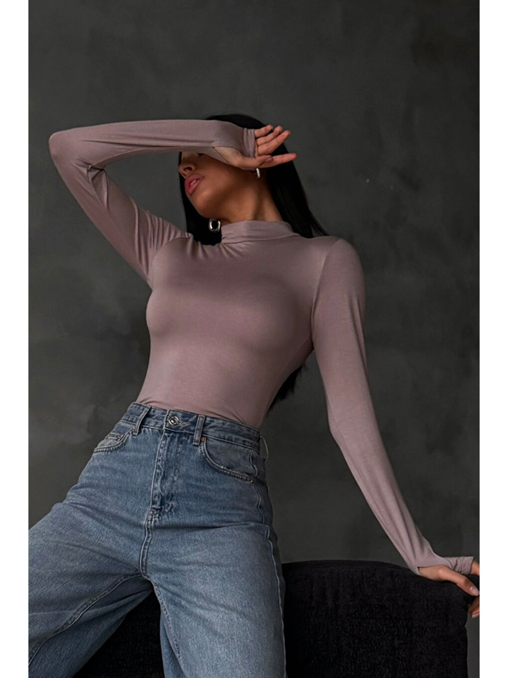 Mor Kadın Açık Eflatun Parmak Detaylı Body-2