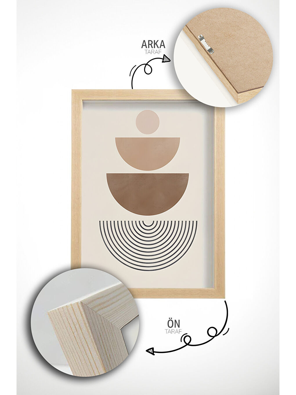 Beyaz 3 Parça Gerçek Ahşap Renkli Çerçeveli Tablo Seti - Model 38 - ARTVMODEL38-AHSAP-1