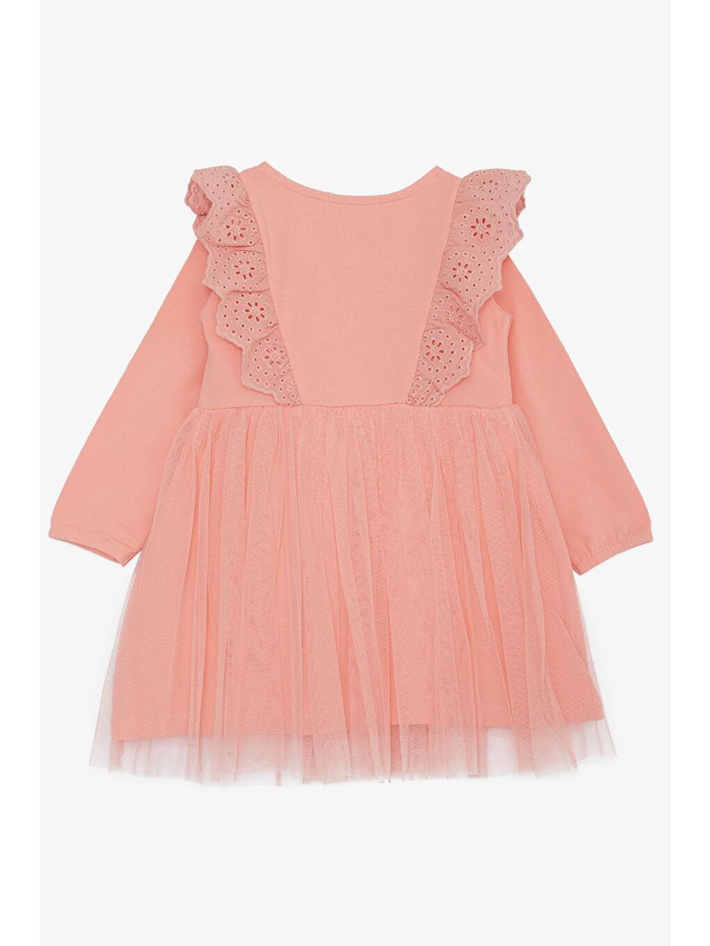 Pembe Kız Çocuk Uzun Kollu Elbise Tüllü Güpürlü Somon (1.5-5 Yaş)-1