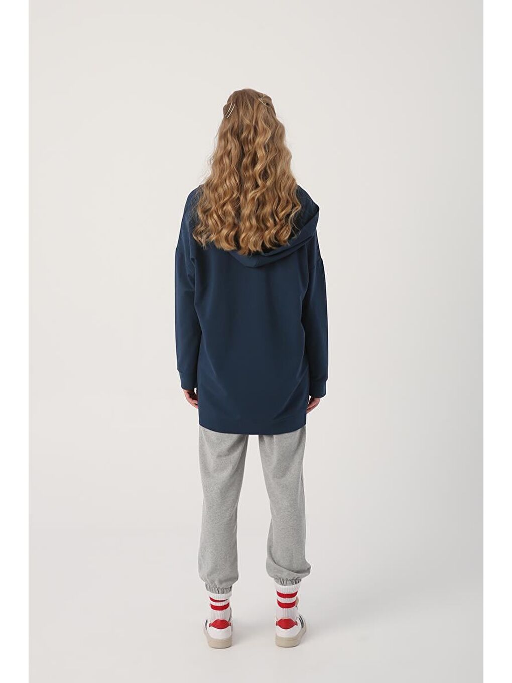 Koyu İndigo Kapüşonlu Fermuarlı Sweat Hırka-3