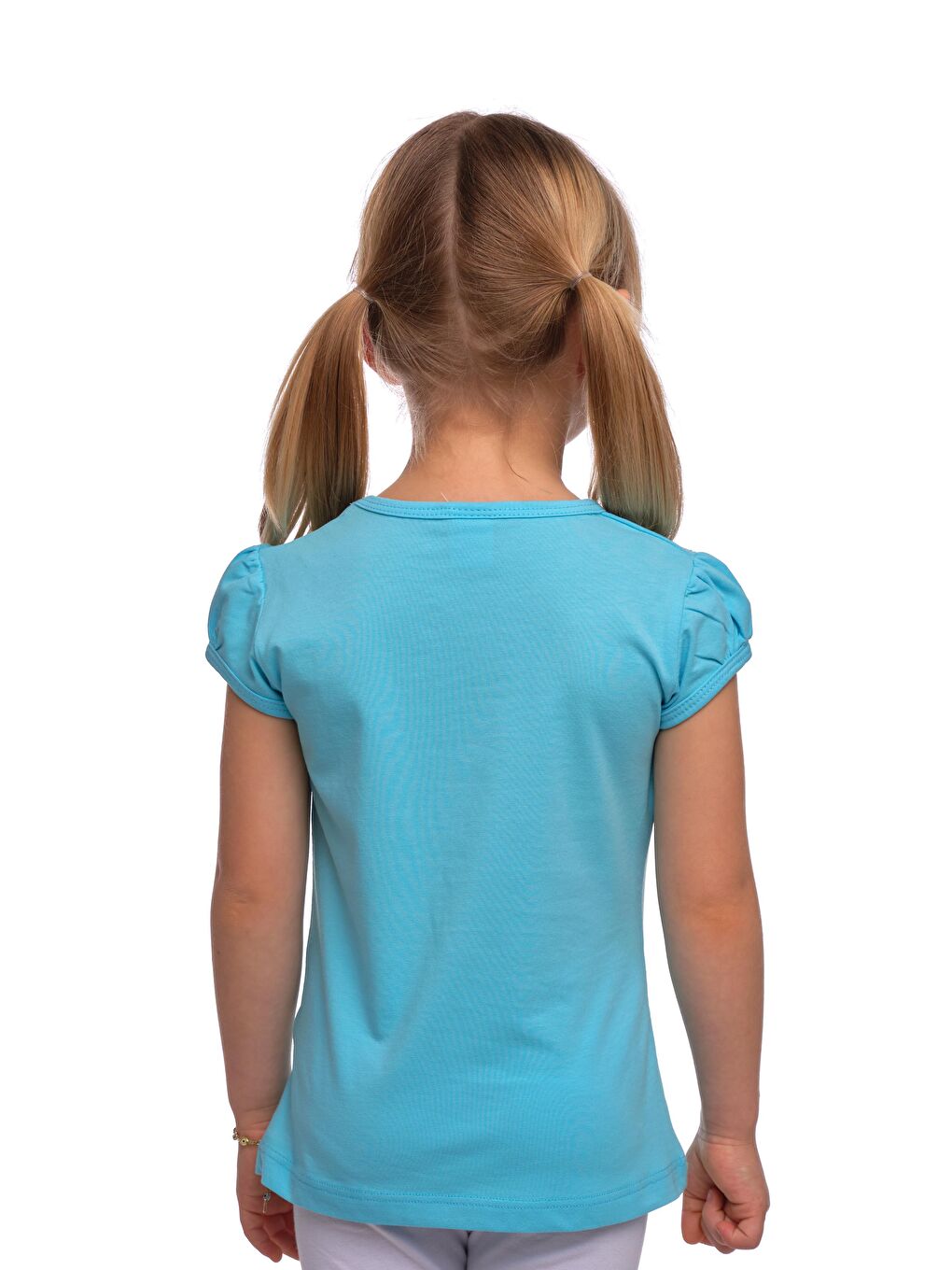 Turkuaz Cam Göbeği Kız Çocuk Kısa Kollu Basıc Tişört-2