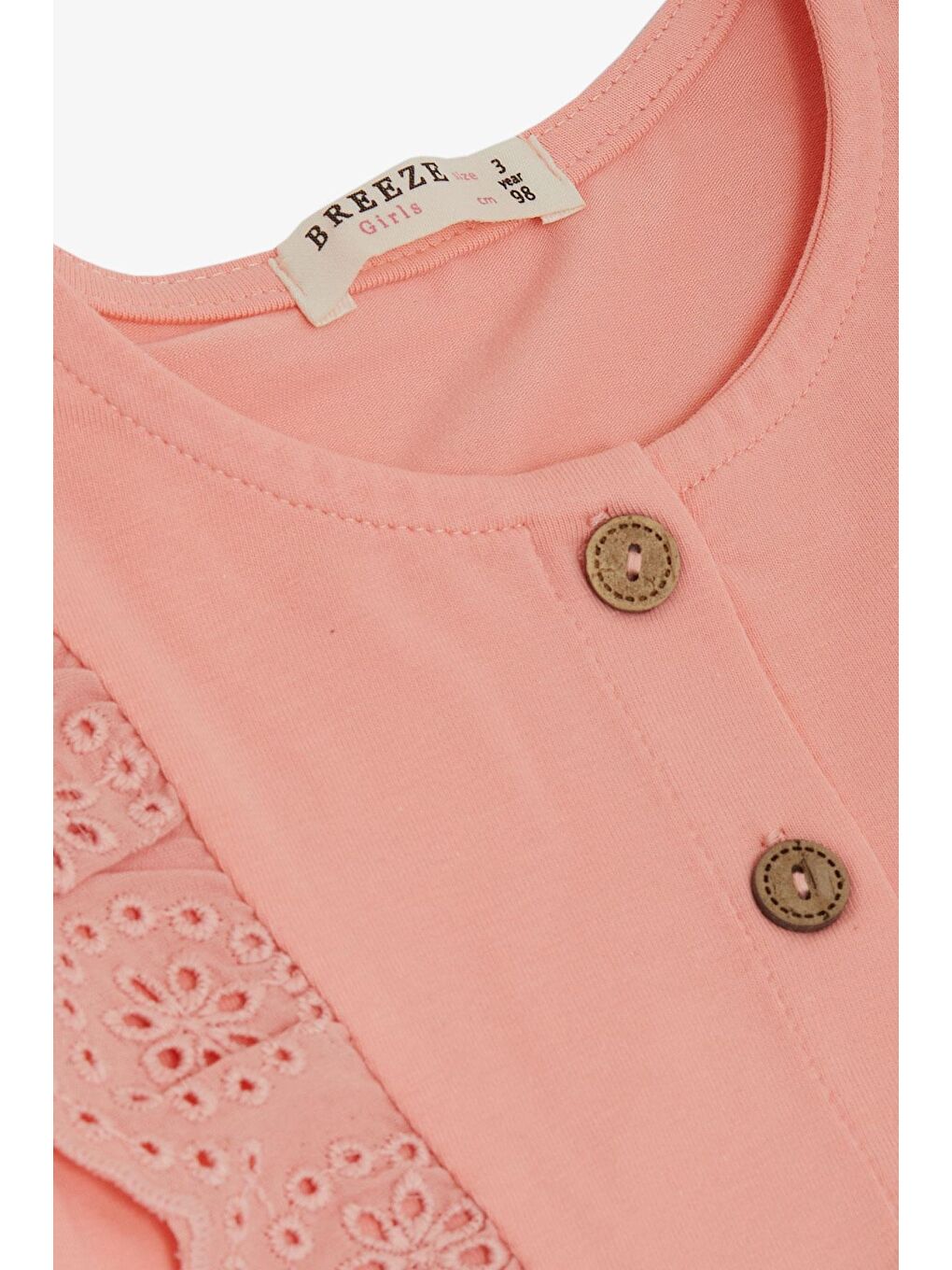 Pembe Kız Çocuk Uzun Kollu Elbise Tüllü Güpürlü Somon (1.5-5 Yaş)-2