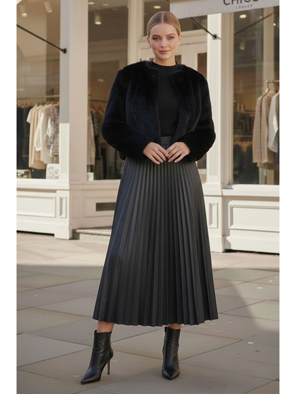Antrasit Eteği Pliseli Lastikli Bel Casual Suni Deri Uzun Dokuma Etek 95 60-1