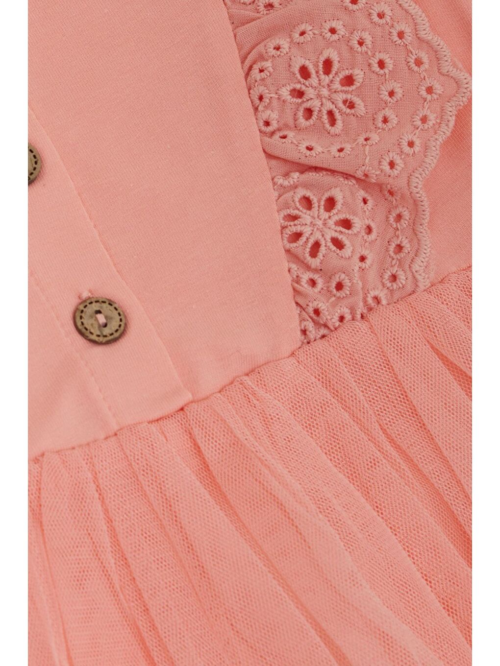 Pembe Kız Çocuk Uzun Kollu Elbise Tüllü Güpürlü Somon (1.5-5 Yaş)-3