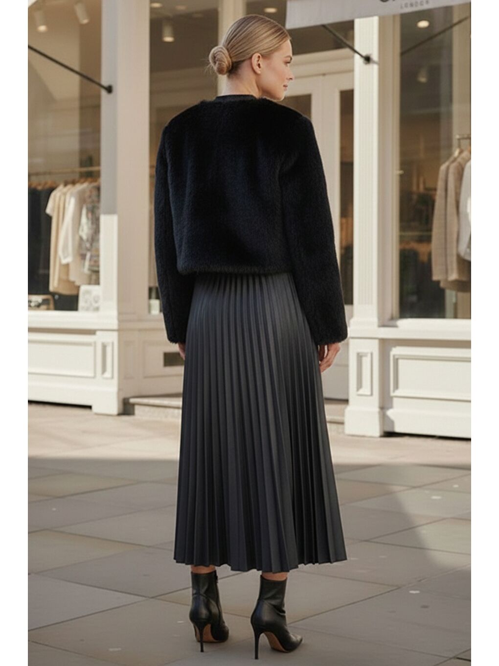 Antrasit Eteği Pliseli Lastikli Bel Casual Suni Deri Uzun Dokuma Etek 95 60-3