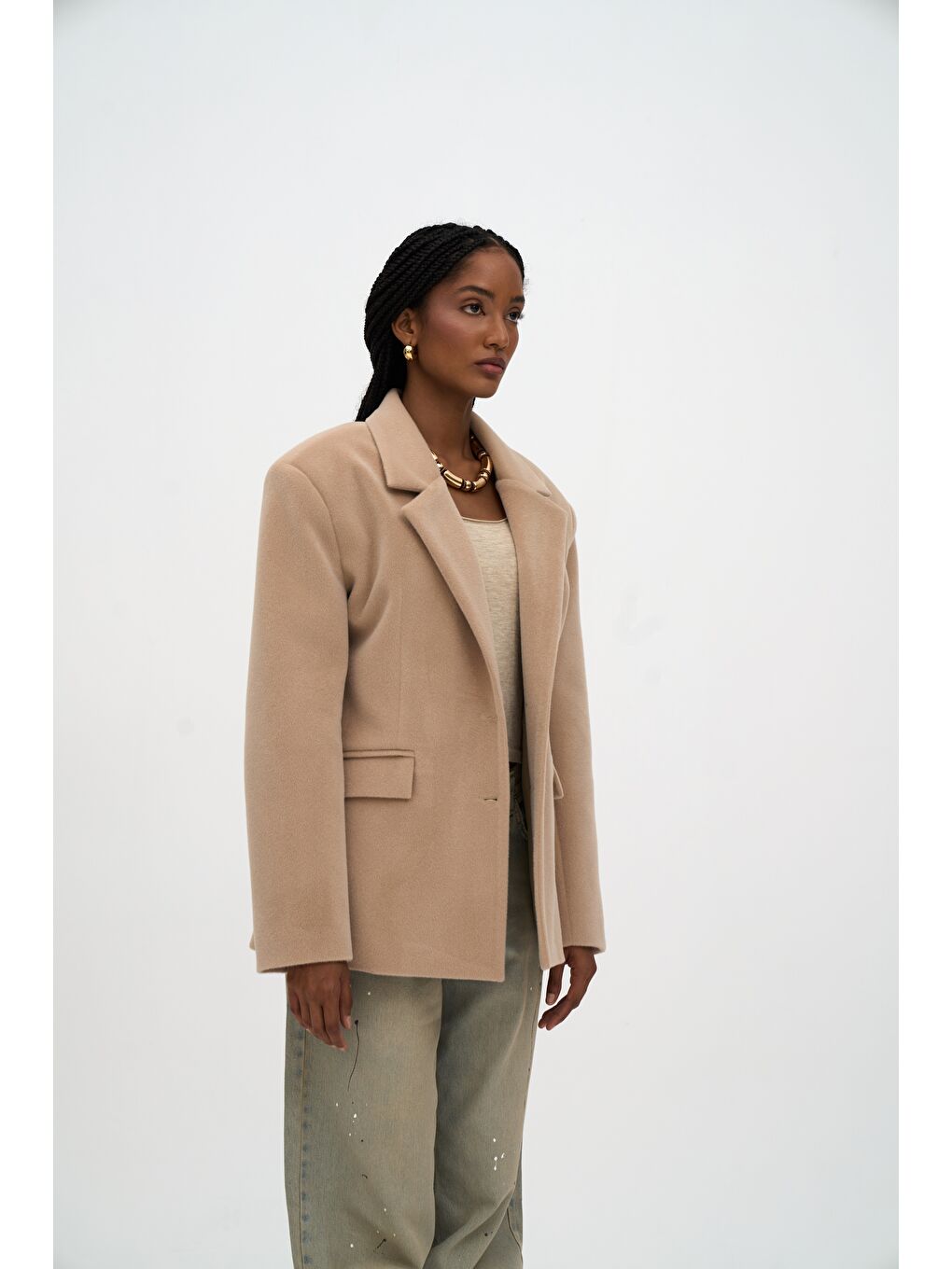 Kaela Bel Oturmalı Bej Blazer-3