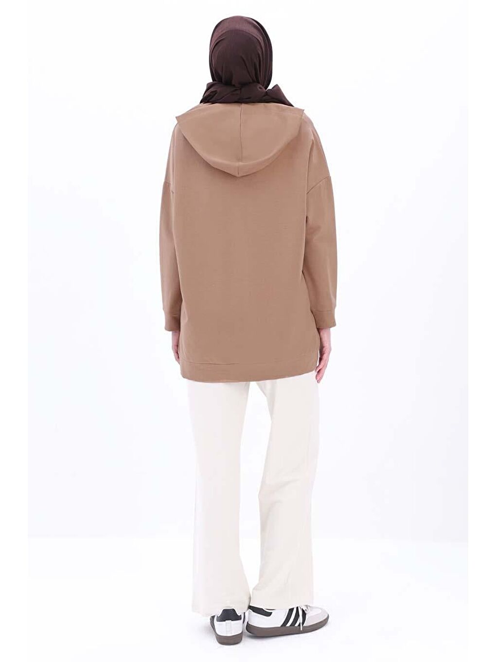 Bej Vizon Kapüşonlu Fermuarlı Sweat Hırka-3