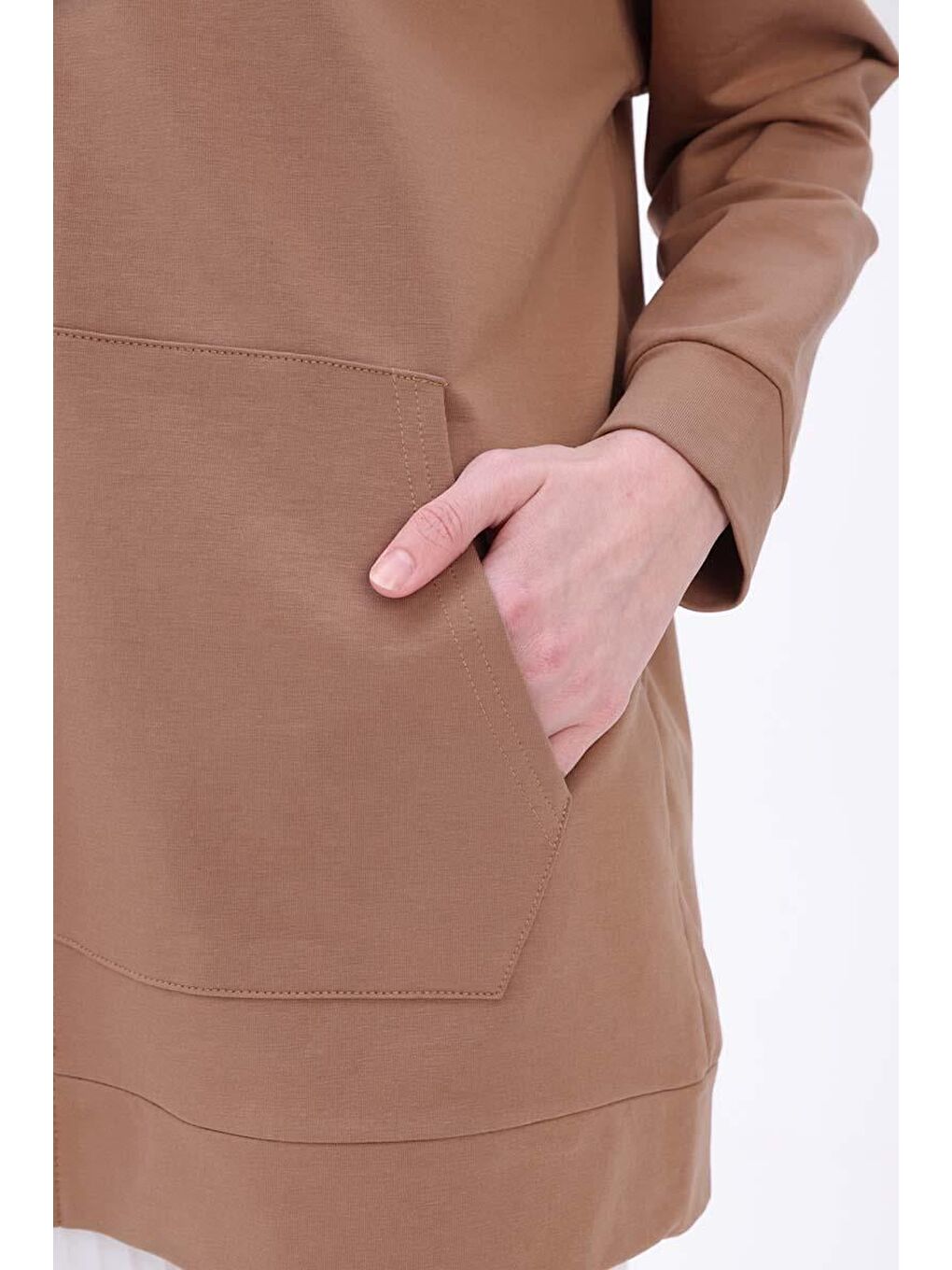Bej Vizon Kapüşonlu Fermuarlı Sweat Hırka-5