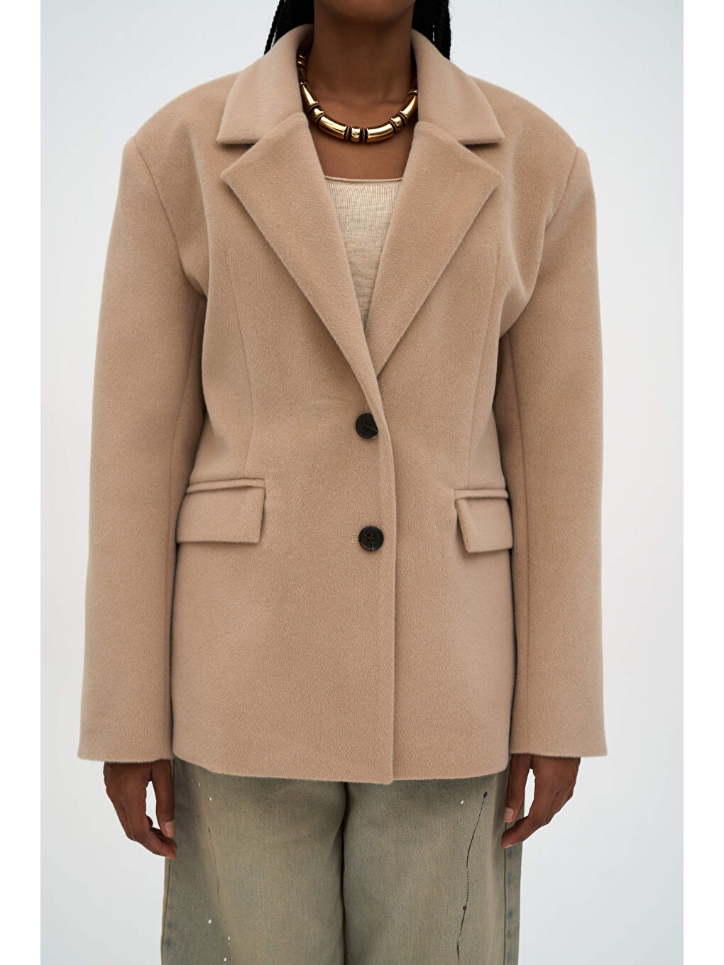 Kaela Bel Oturmalı Bej Blazer-6