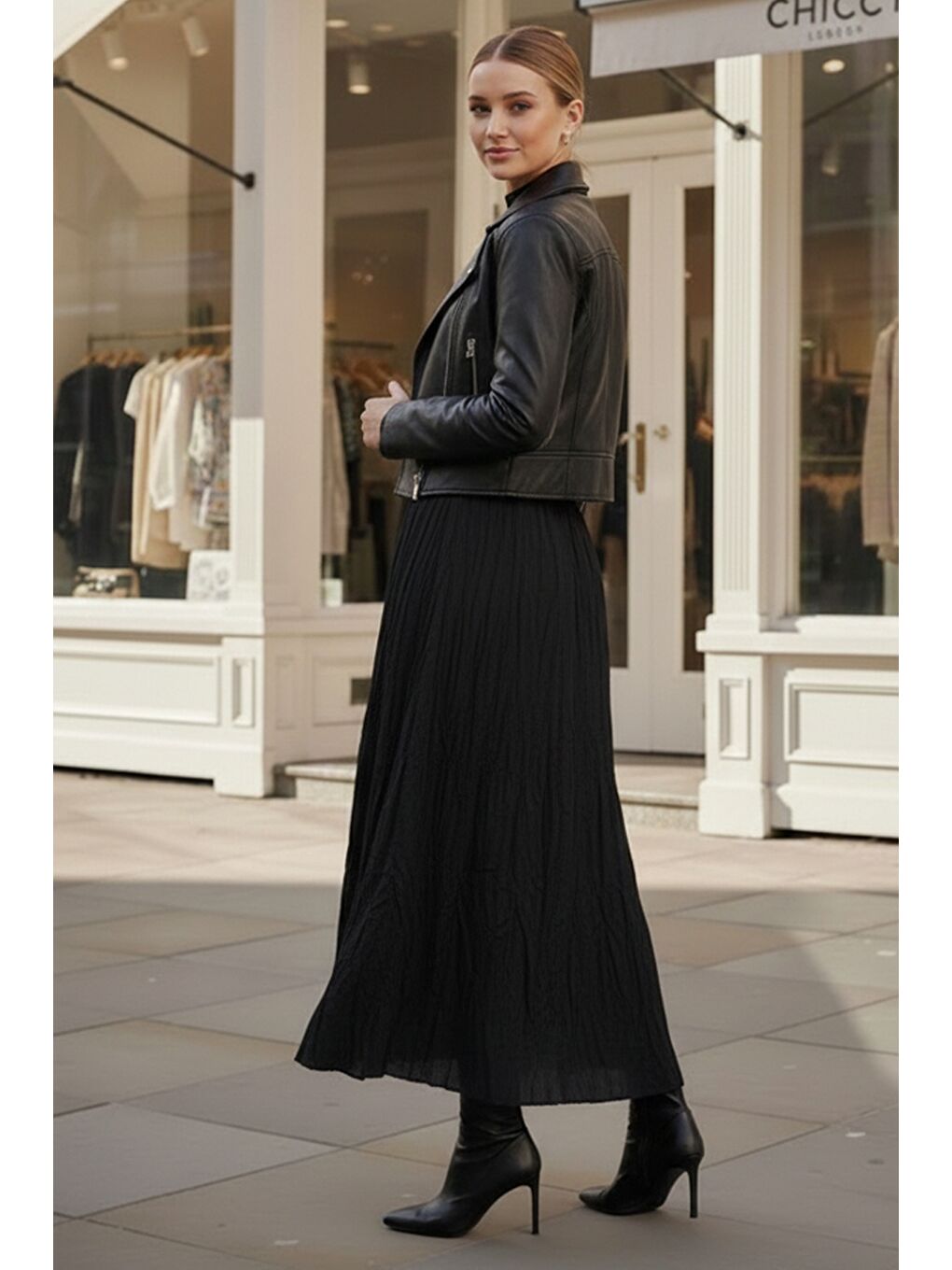 Siyah Lastikli Bel Casual Krinkıl Uzun Dokuma Etek 95 60-2