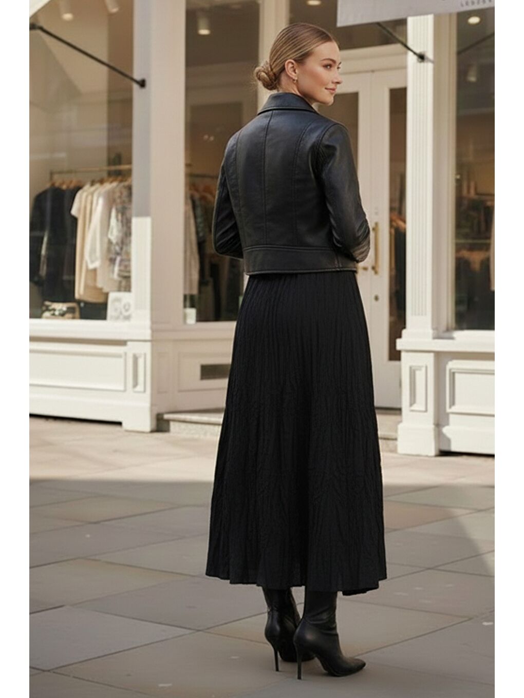 Siyah Lastikli Bel Casual Krinkıl Uzun Dokuma Etek 95 60-3