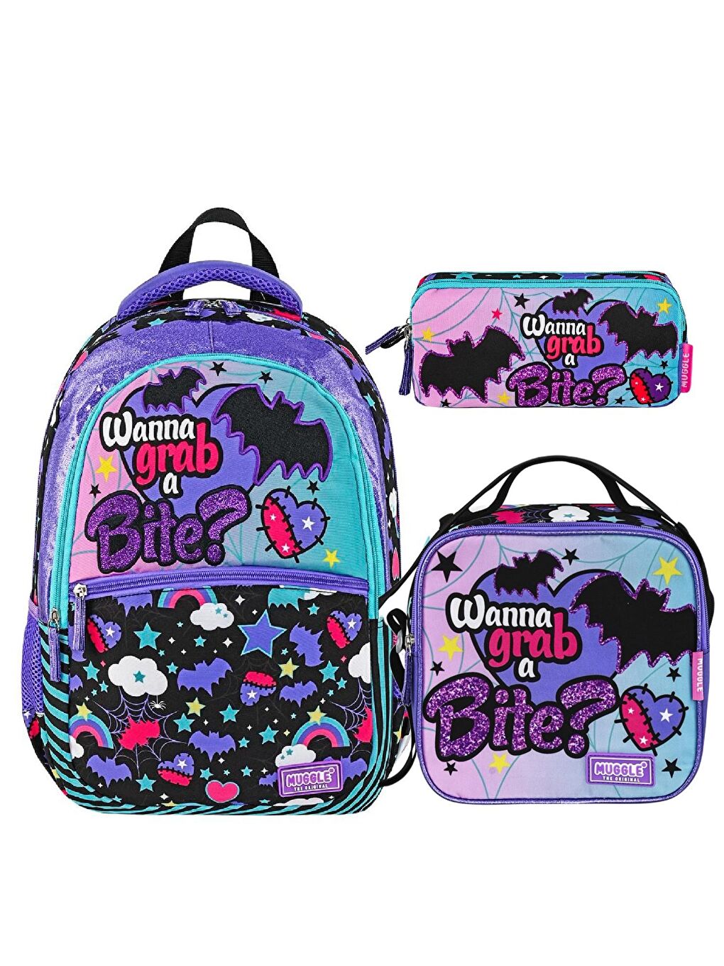 3 Bölmeli Gotik Girl Okul Sırt Çantası+Beslenme Çantası+Kalemlik