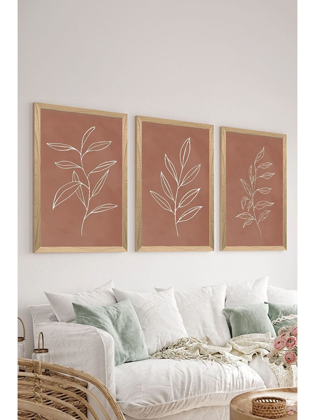 Beyaz 3 Parça Ahşap Çerçeve Görünümlü MDF Poster Tablo Seti - Set 52 - MDF3DSOHOSET52-3348