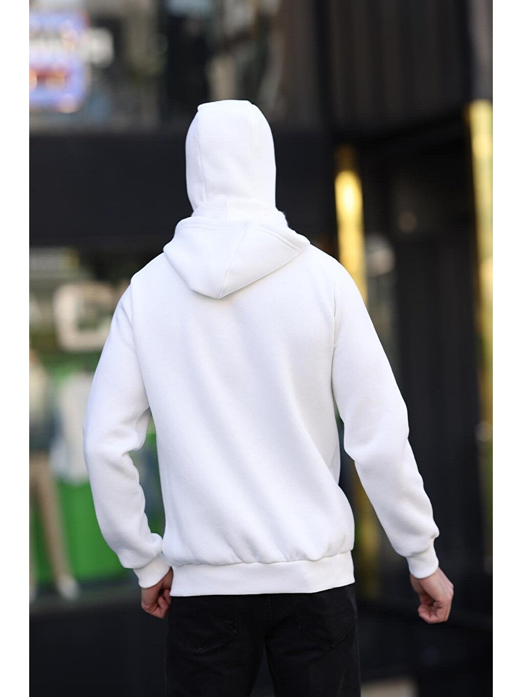 Beyaz Ninja Kar Maskeli Kapüşonlu Üç İplik Pamuklu Fermuarlı Unisex Sweatshirt-3