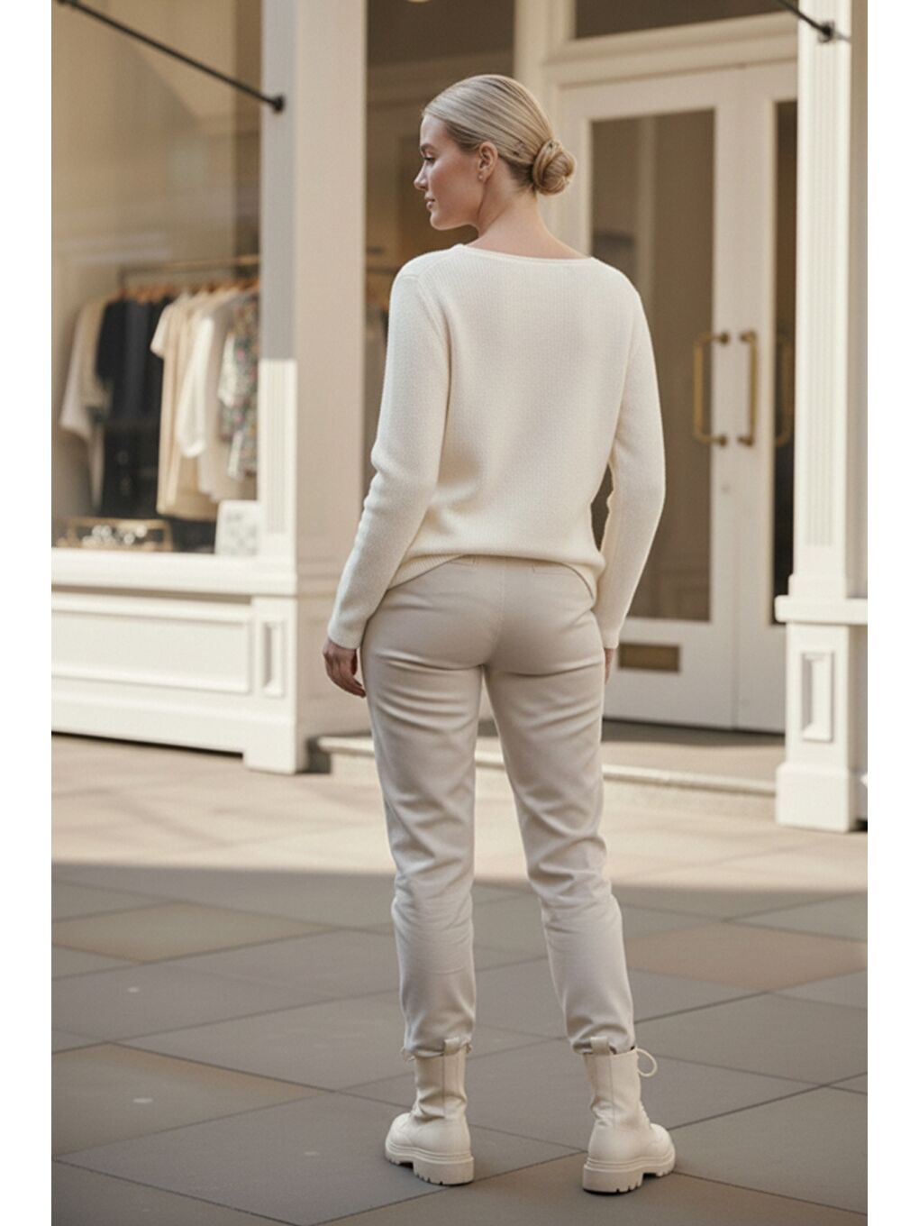 Bej Kayık Yaka Uzun Kol Selanik Örgü Casual Oversize Triko Kazak 66 68-4