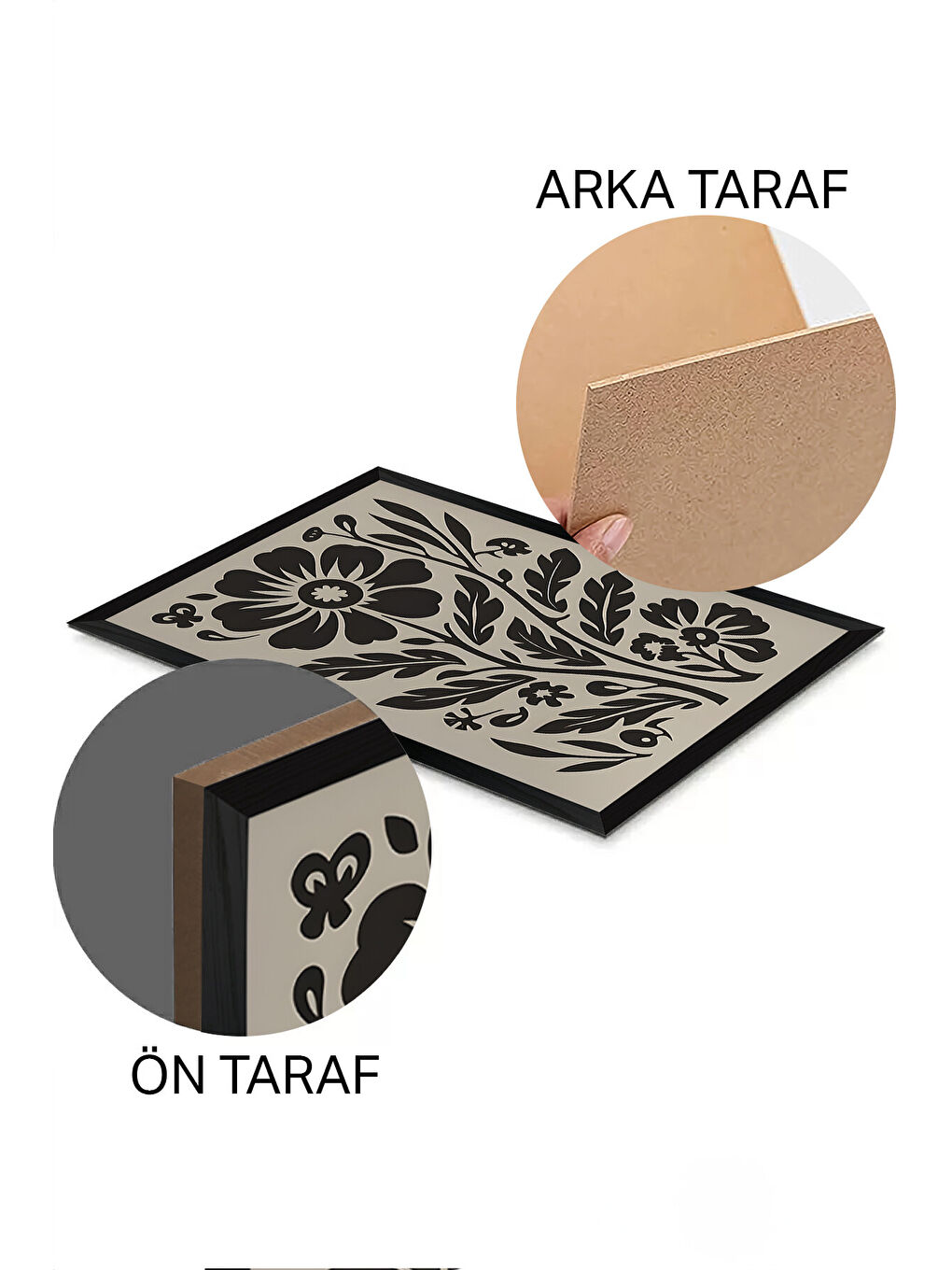 Beyaz 3 Parça Siyah Çerçeve Görünümlü MDF Poster Tablo Seti - Set 30 - ERSY3DSYHSET30-3348-1