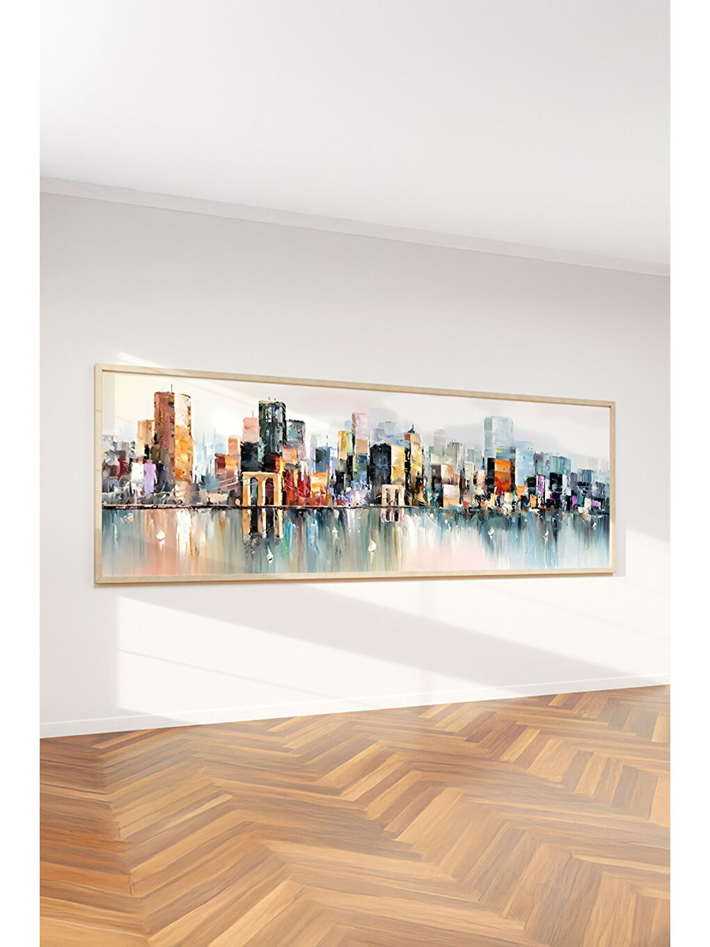 Beyaz Tek Parça Gerçek Ham Ahşap Yatay Panorama Çerçeveli Tablo - Model 25 - 33 x 70-2