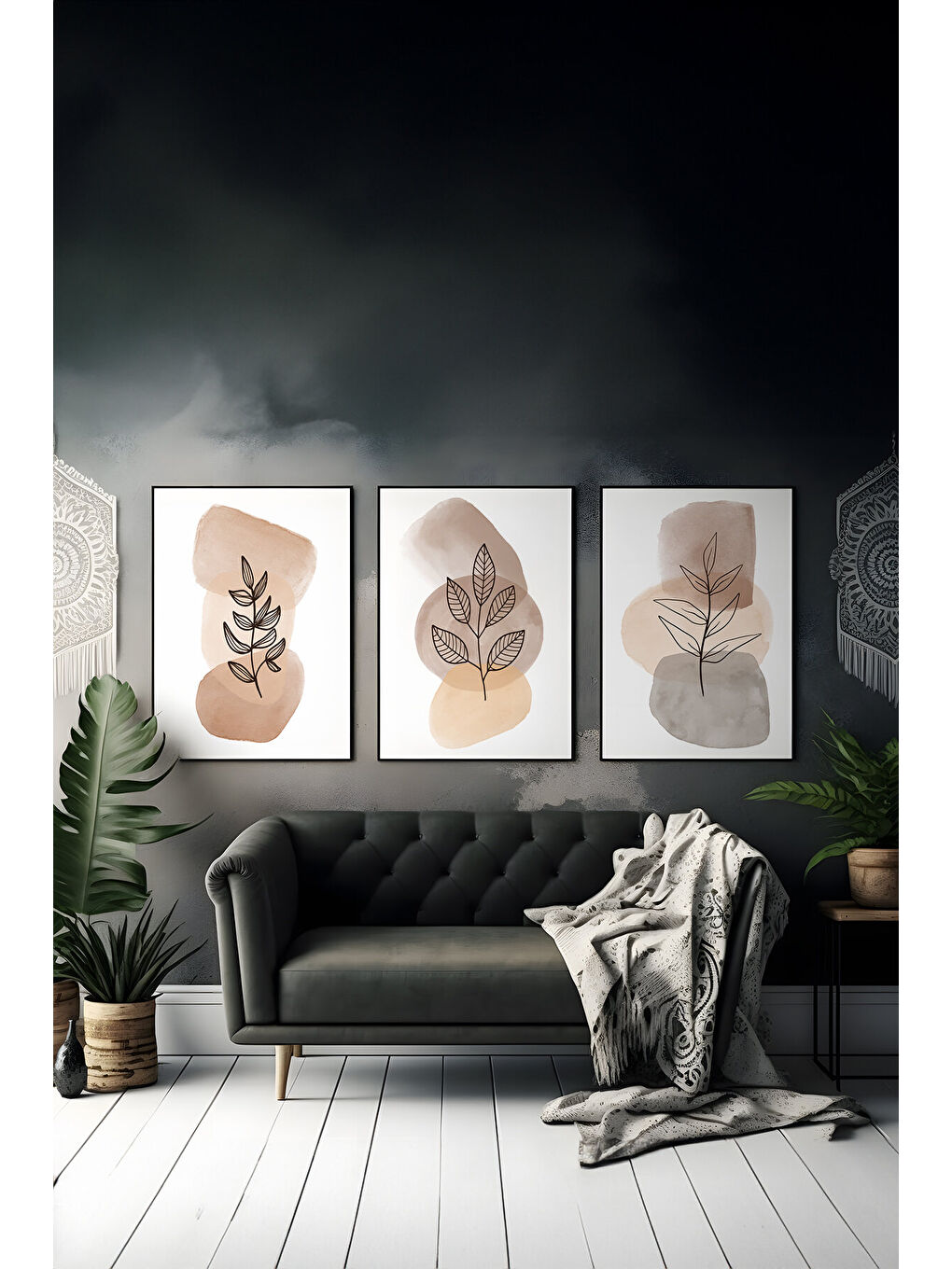 Beyaz 3 Parça Çerçeve Görünümlü Mdf Tablo Seti - ARTSYCLLCT29-2030