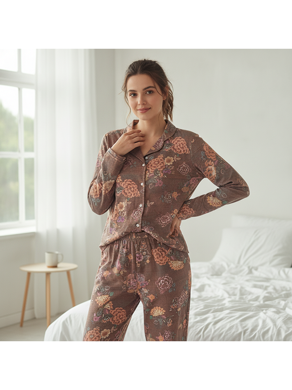 Karışık Kadın Giyim Önden Düğmeli Baskılı Pijama Takımı Bb2671-3