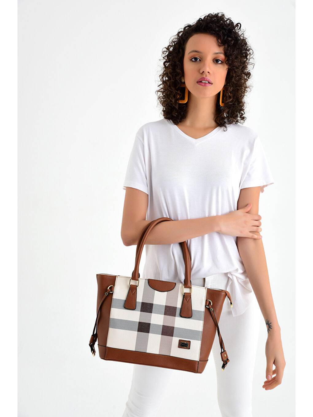 Kahverengi Kadın Omuz Çantası 907-29931 M48 KREM-MAT TABA-3