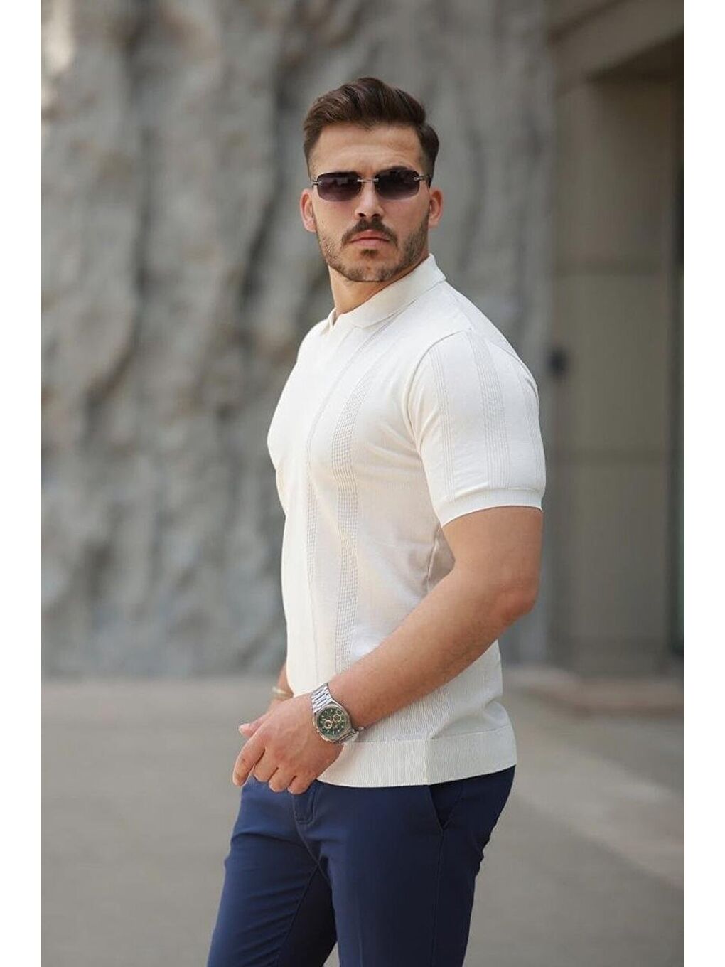 Beyaz Erkek Hemşire Yaka Kısa Kollu Tişört