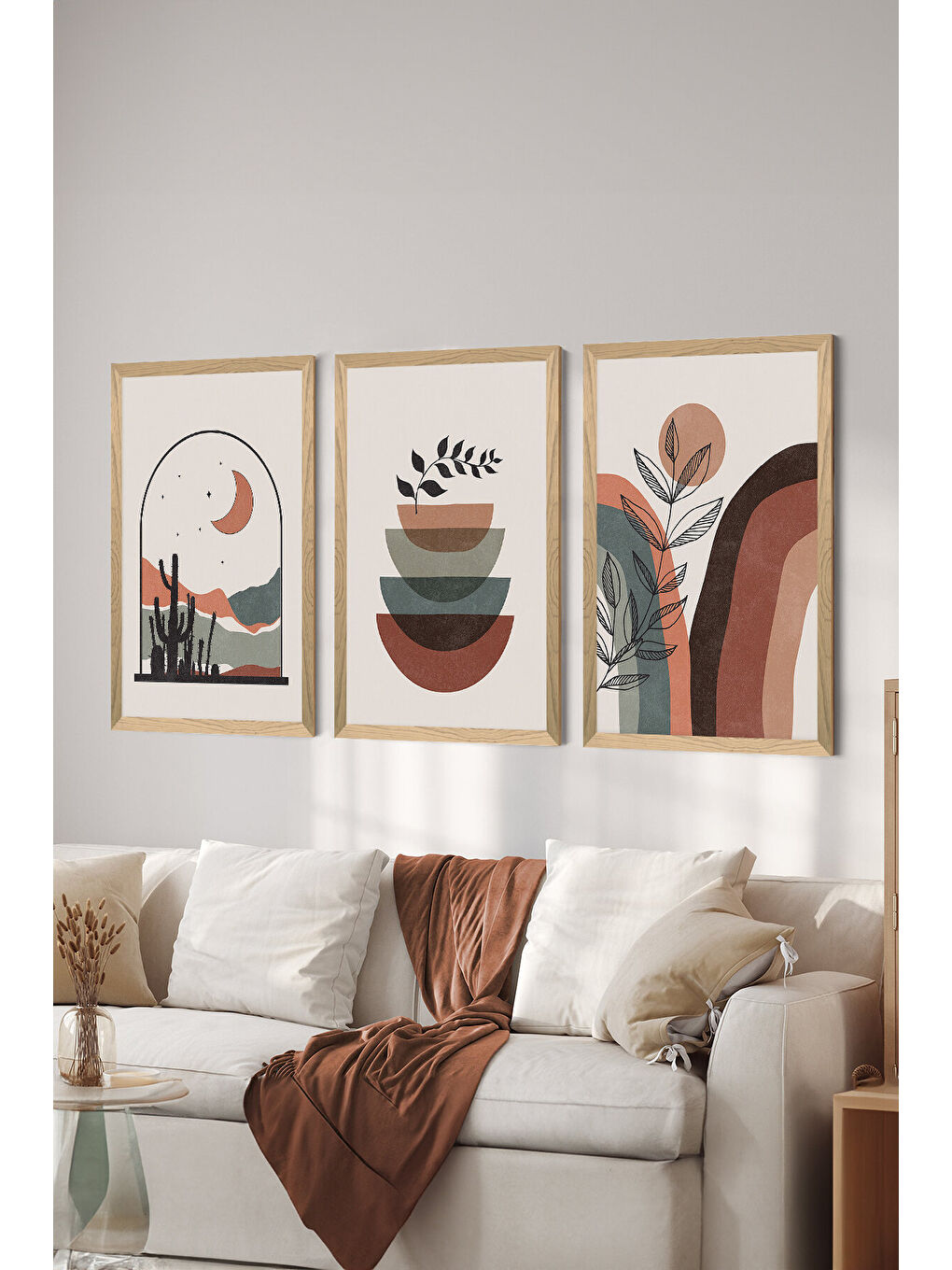 Beyaz 3 Parça Ahşap Çerçeve Görünümlü Mdf Tablo Seti - ERSYCRVSZ3SET9 - 33 x 48