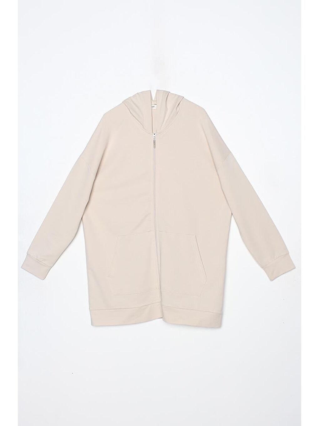 Açık Bej Kapüşonlu Fermuarlı Sweat Hırka-5