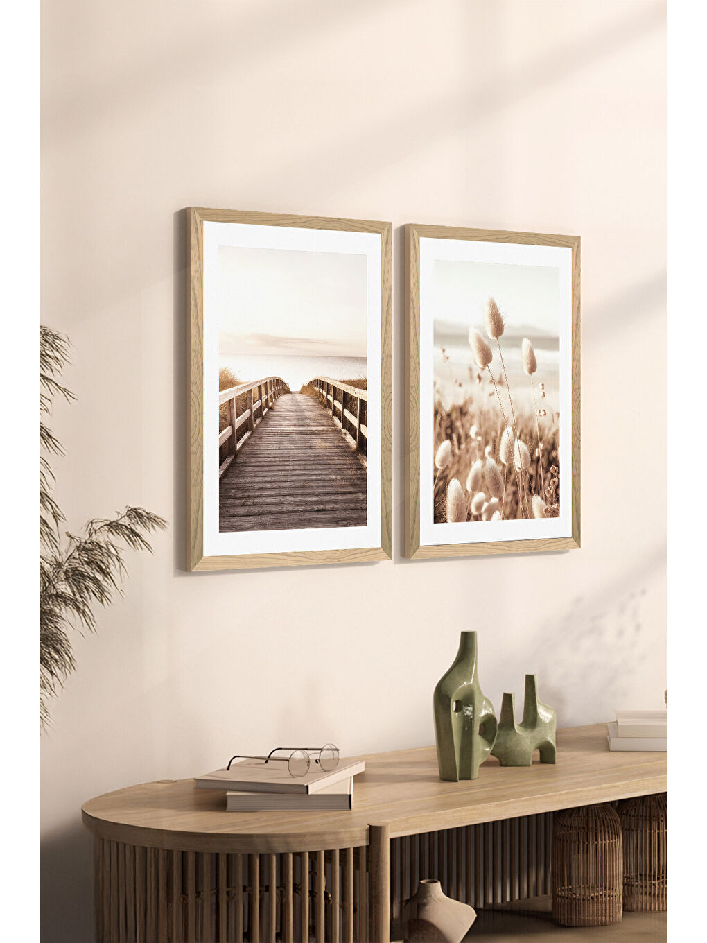 Beyaz 2 Parça Ahşap Çerçeve Görünümlü Mdf Tablo Seti 33x48 Cm - Model 5 - ERSY2MDFMODEL5-2030-1