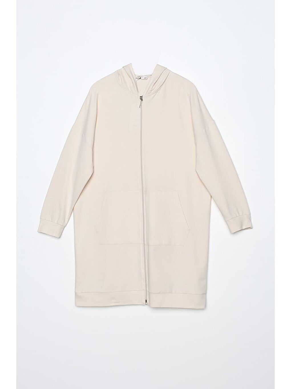 Ekru Kapüşonlu Fermuarlı Sweat Hırka-6