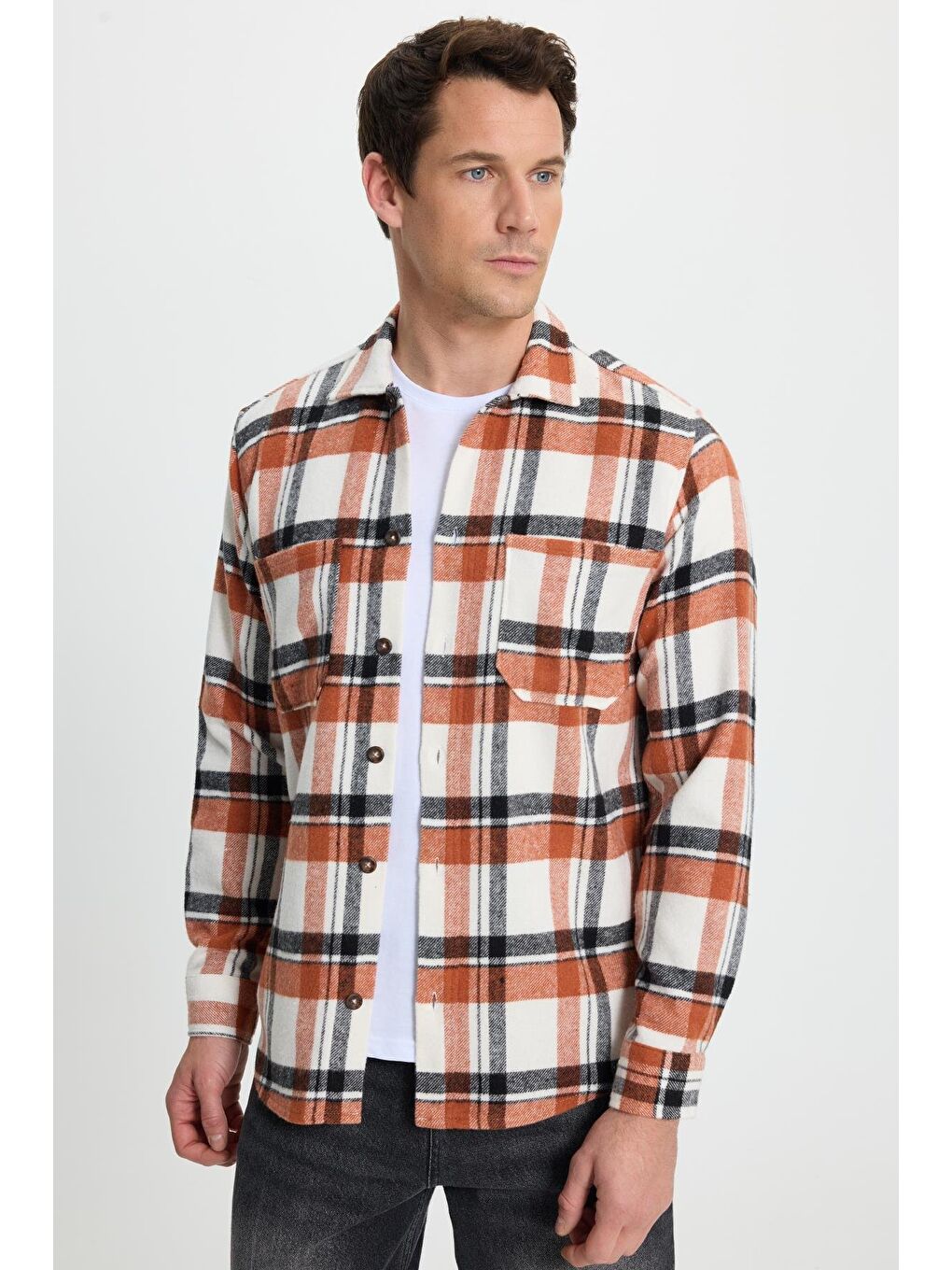 Karışık Erkek Regular Fit Klasik Kesim Çift Cepli Kışlık Oduncu Kareli Gömlek