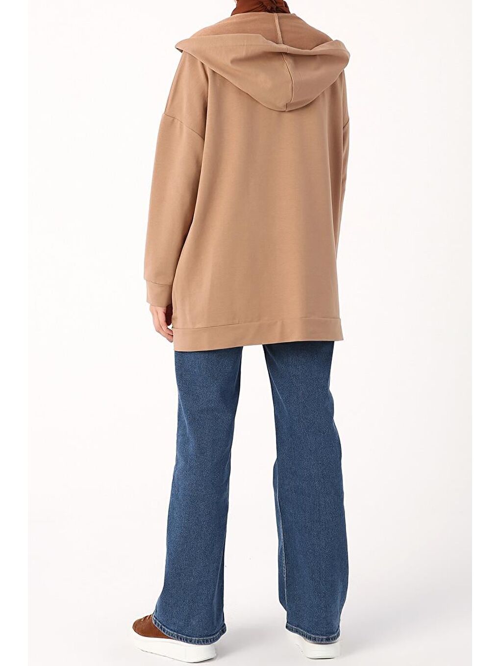 Kahverengi Bisküvi Kapüşonlu Fermuarlı Sweat Hırka-3