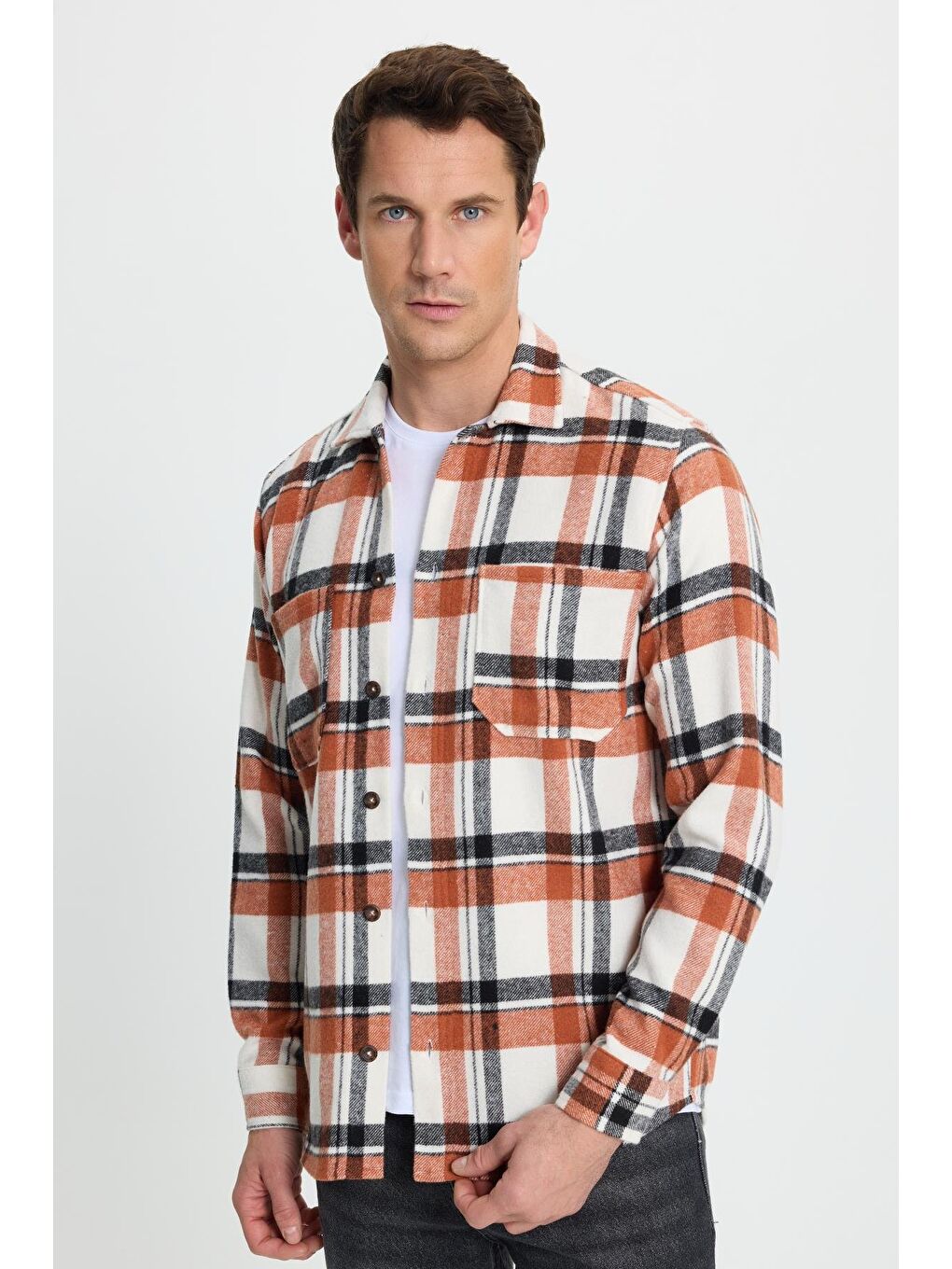 Karışık Erkek Regular Fit Klasik Kesim Çift Cepli Kışlık Oduncu Kareli Gömlek-4