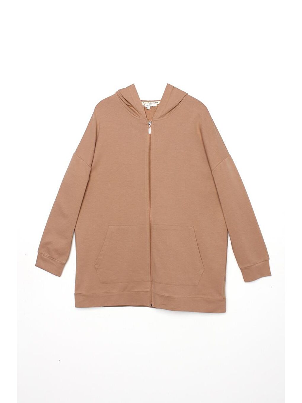 Kahverengi Bisküvi Kapüşonlu Fermuarlı Sweat Hırka-6