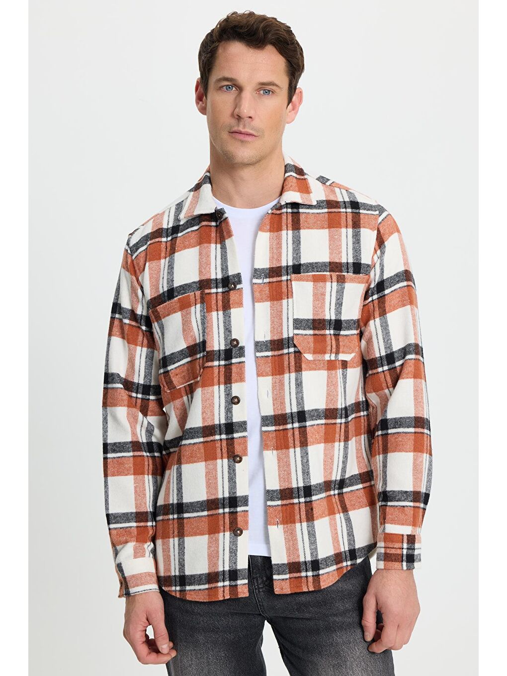 Karışık Erkek Regular Fit Klasik Kesim Çift Cepli Kışlık Oduncu Kareli Gömlek-5