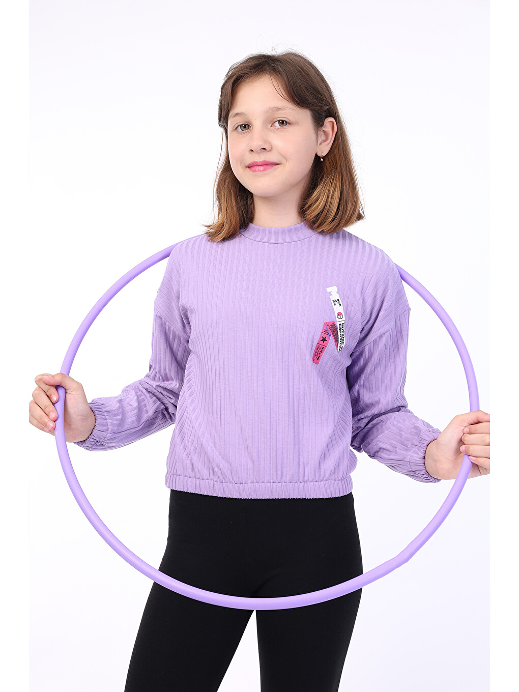 Lila Kız Çocuk Baskılı Sweatshirt