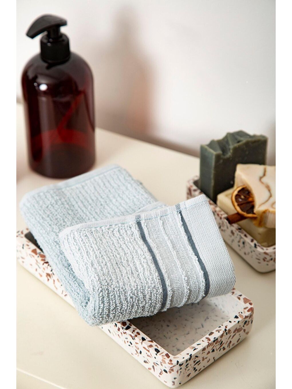 Roya %100 Pamuk 3'lü El Havlusu Seti Mavi 30x50-1