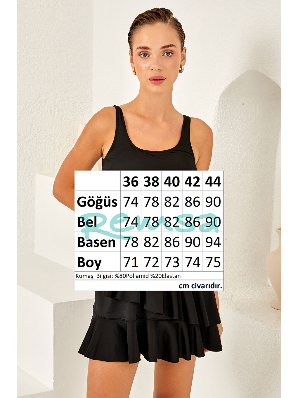 Sıfır Kol Mayo Yüzücü Etekli Mayo 3267 Siyah-3