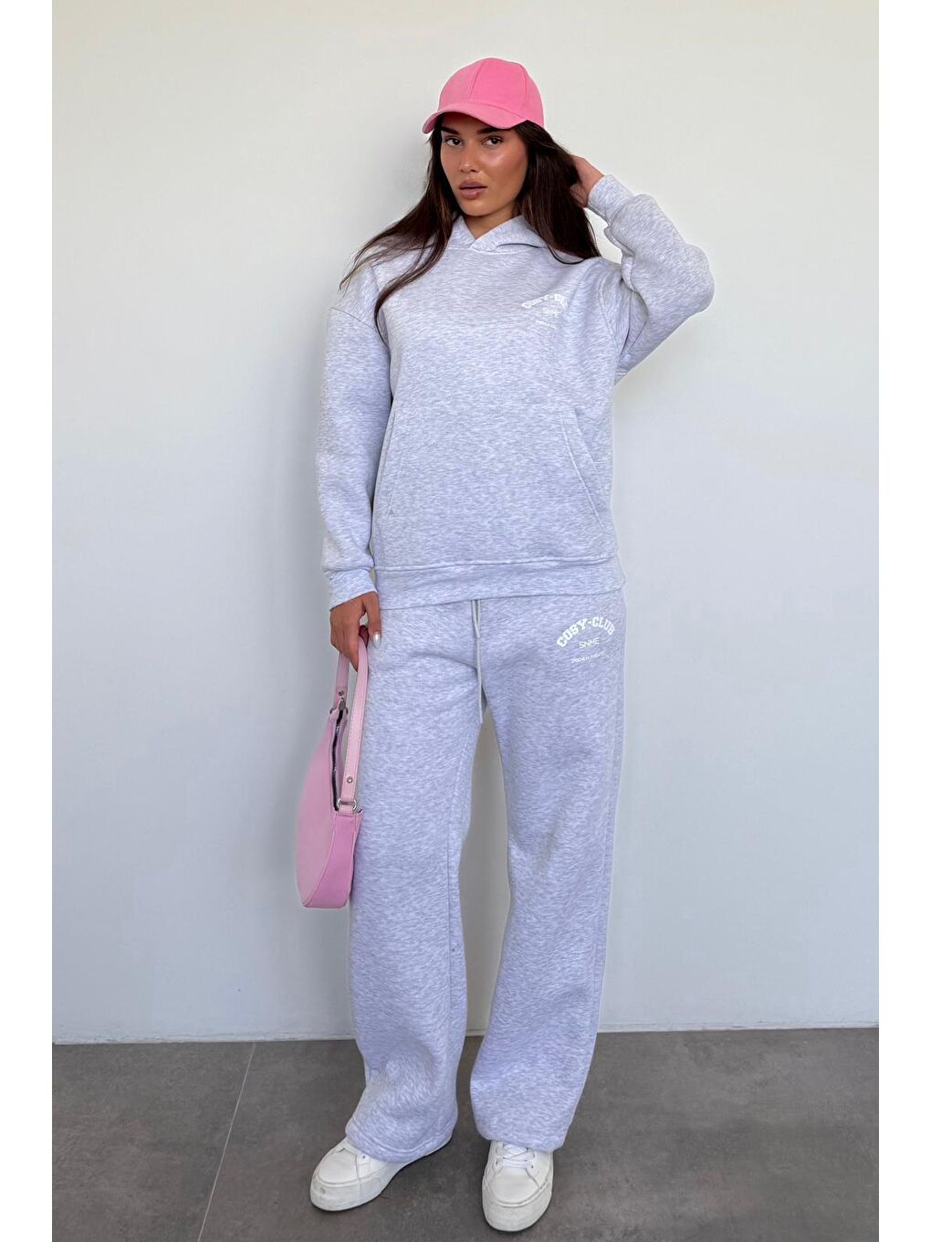 Beyaz Karmelanj Kapüşonlu Baskılı Kadın Eşofman Takımı Mg2524-3