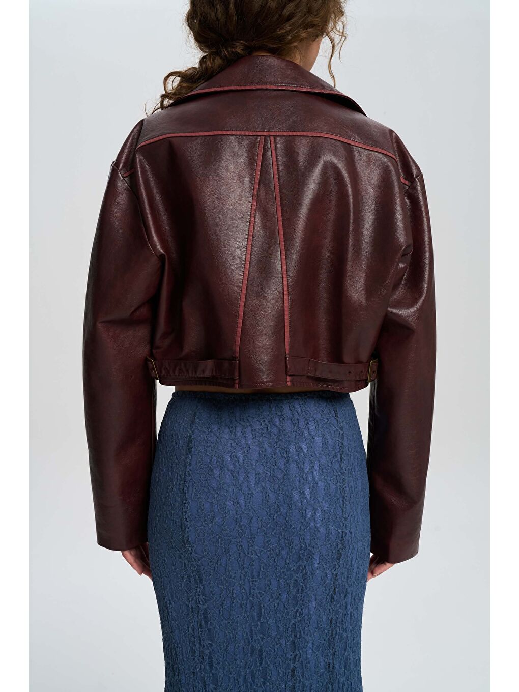 Carnas Asimetrik Bordo Suni Deri Ceket-5