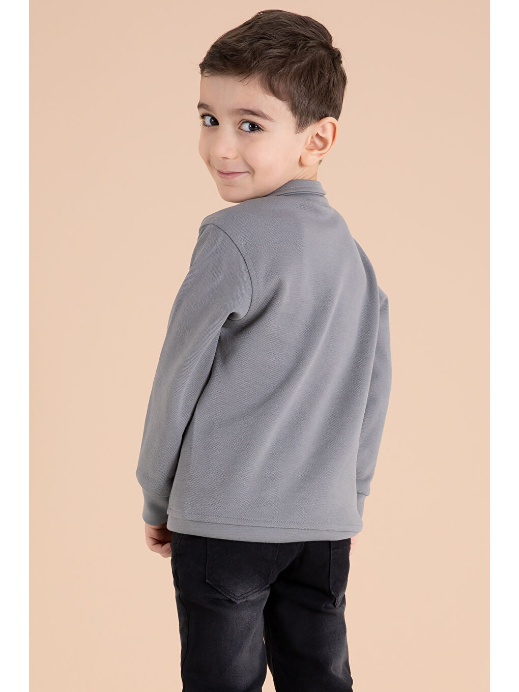 Gri Füme Fermuar Yakalı Sweatshirt ve Jean Pantolonlu Erkek Çocuk Takım 20110-4