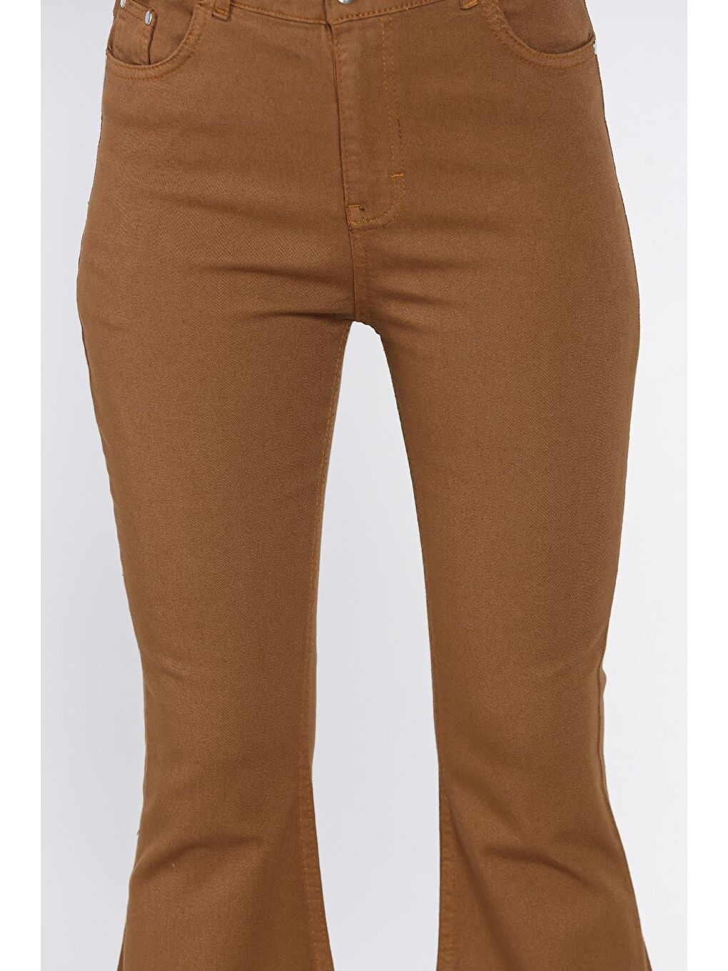 Kahverengi İspanyol Paça Elastanlı Kadın Gabardin Pantolon-3