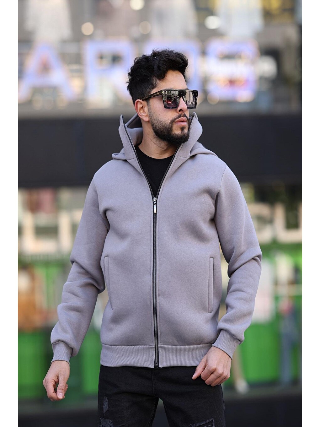 Antrasit Ninja Kar Maskeli Kapüşonlu Üç İplik Pamuklu Fermuarlı Unisex Sweatshirt-1