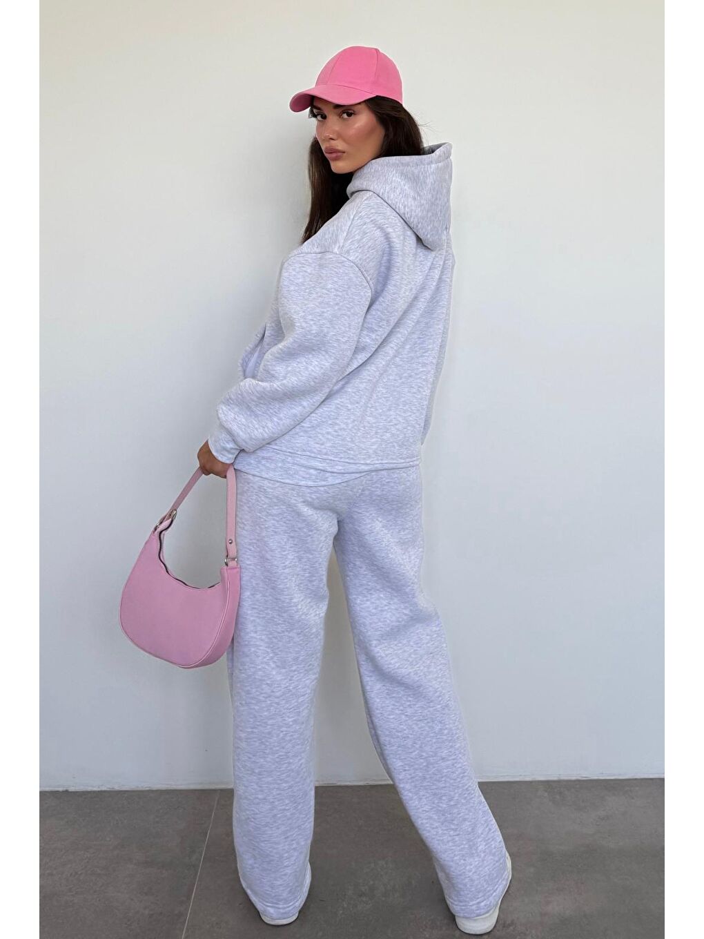 Beyaz Karmelanj Kapüşonlu Baskılı Kadın Eşofman Takımı Mg2524-4