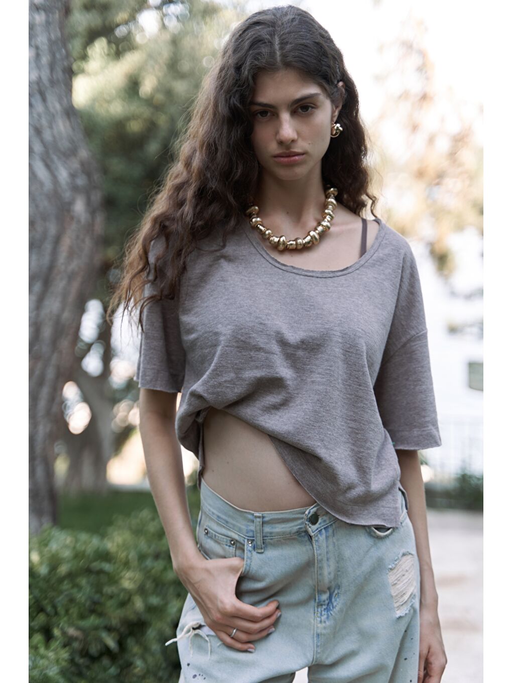 Bej Ripley Yarım Kol Vizon T-Shirt