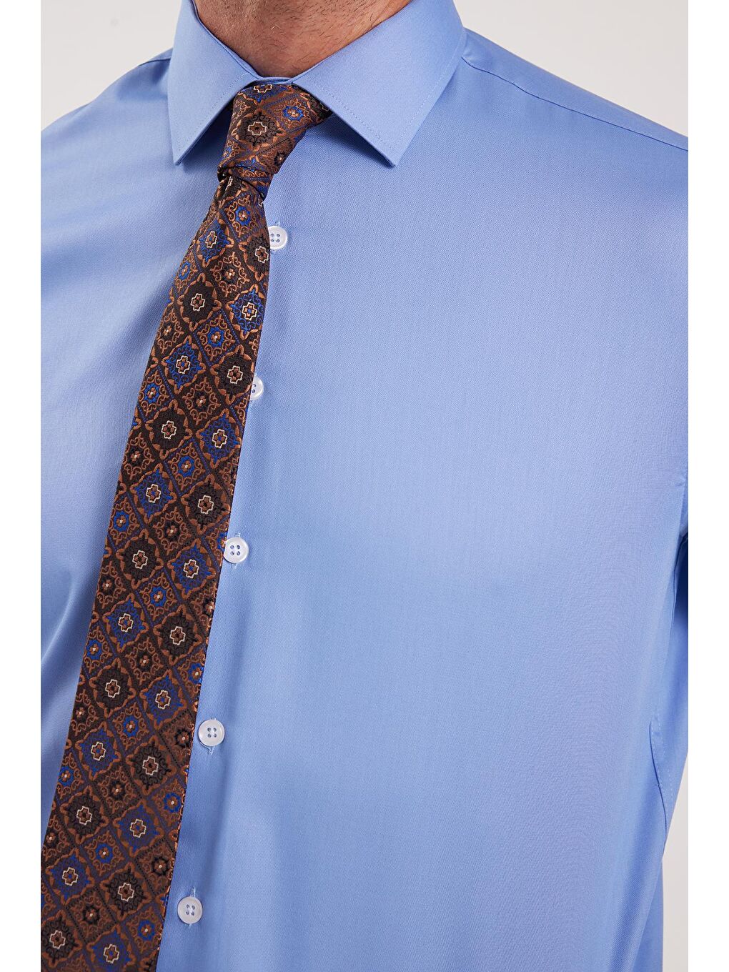 Erkek Regular Fit Mavi Non-Iron Pamuklu Doğa Dostu Ekoteks Belgeli Ütü Gerektirmez Gömlek-2