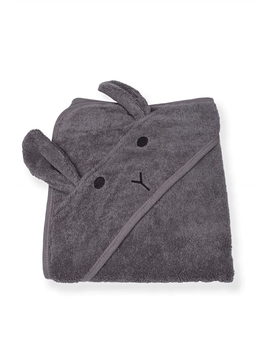 Gri Kulaklı Tavşan Nakışlı Bebek Banyo Havlusu 75X75 Cm Füme