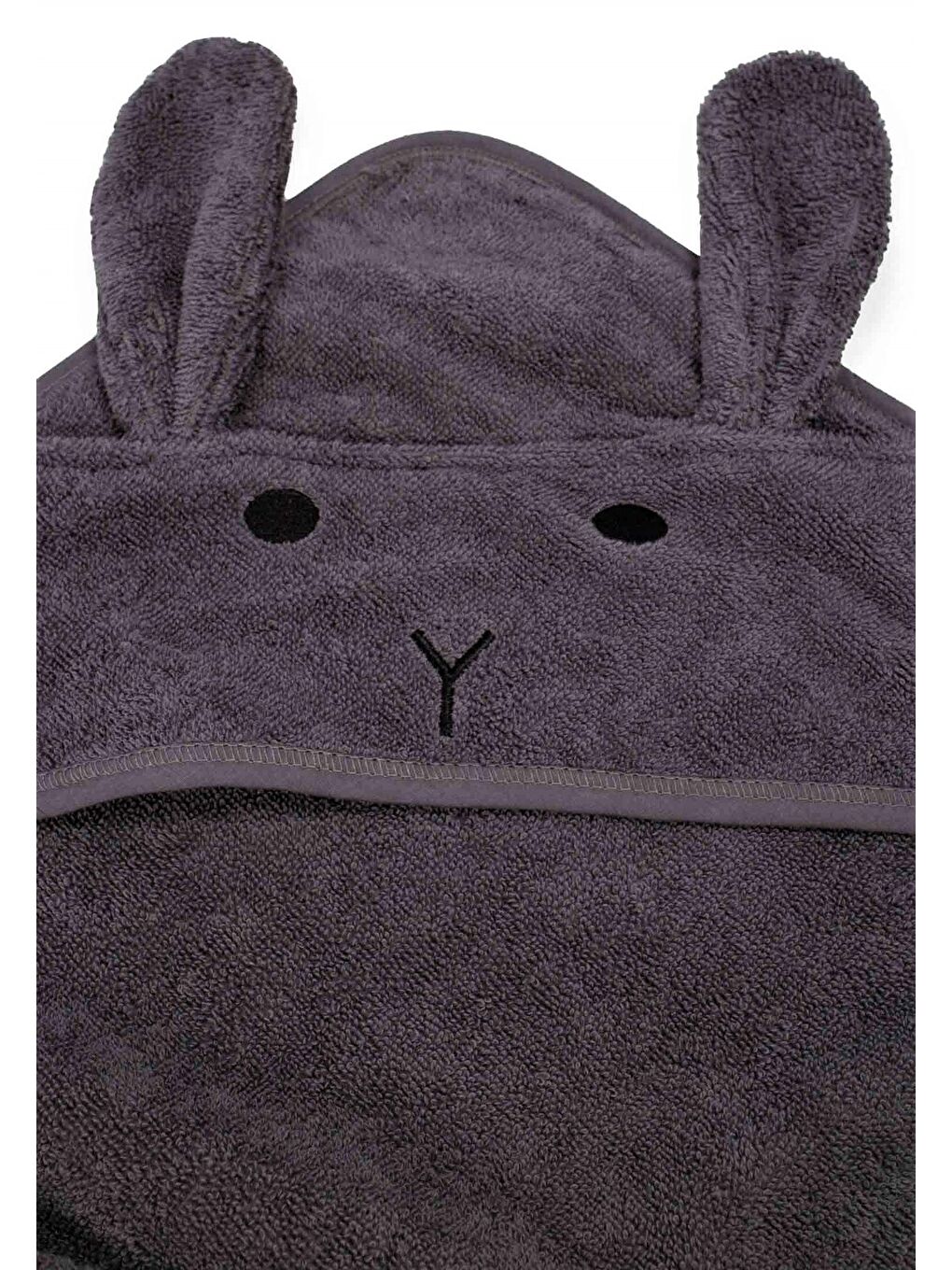 Gri Kulaklı Tavşan Nakışlı Bebek Banyo Havlusu 75X75 Cm Füme-3